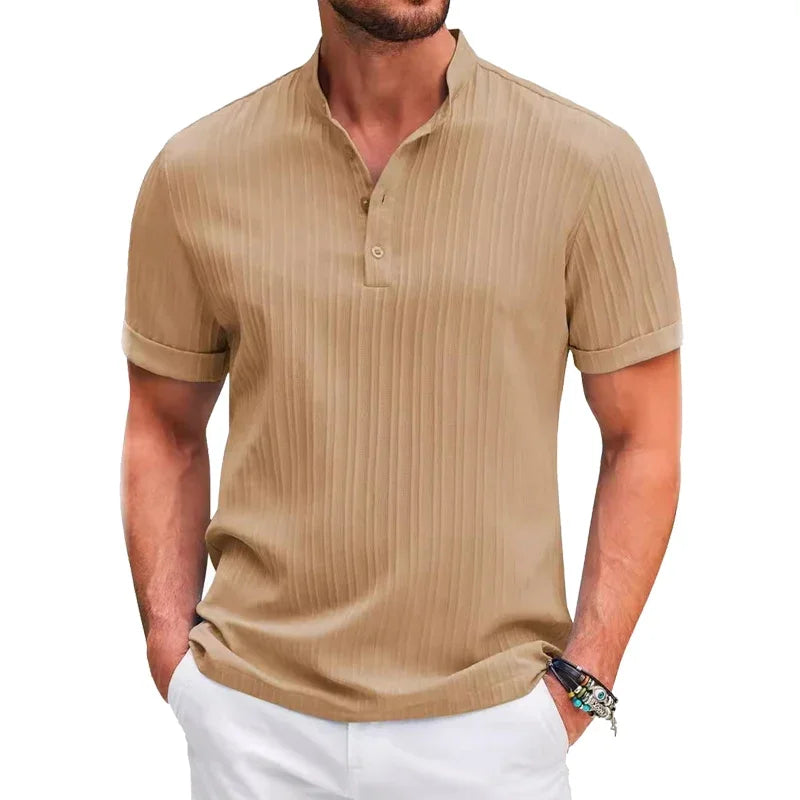 Men’s Short-Sleeve Cotton-Linen Polo – Breathable Heritage-Inspired Summer Shirt