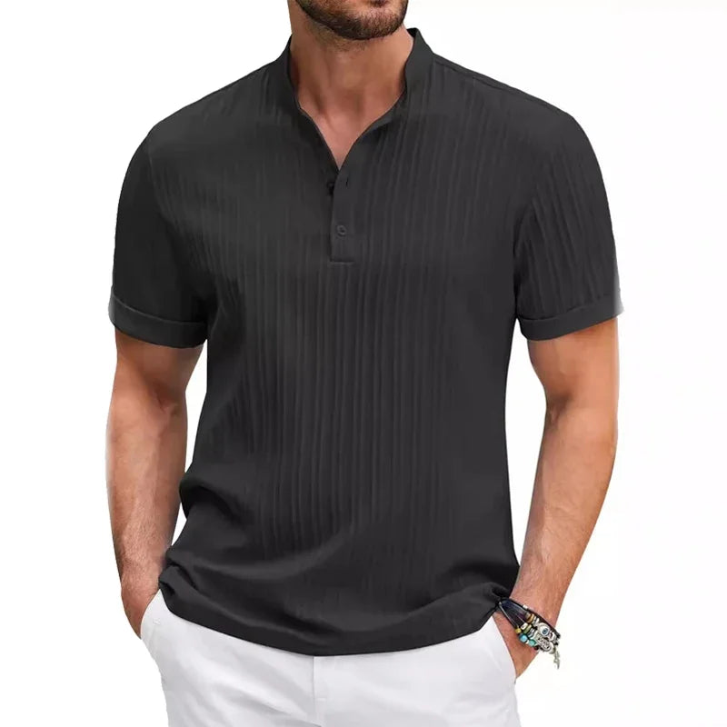 Men’s Short-Sleeve Cotton-Linen Polo – Breathable Heritage-Inspired Summer Shirt