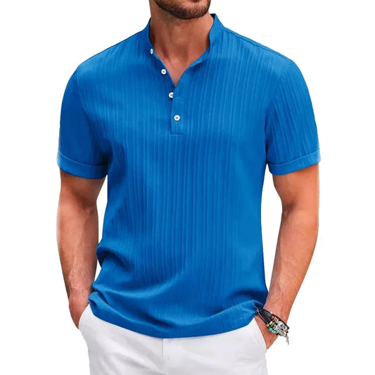 Men’s Short-Sleeve Cotton-Linen Polo – Breathable Heritage-Inspired Summer Shirt