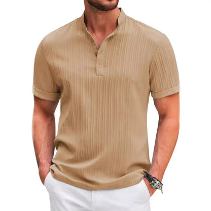 Men’s Short-Sleeve Cotton-Linen Polo – Breathable Heritage-Inspired Summer Shirt
