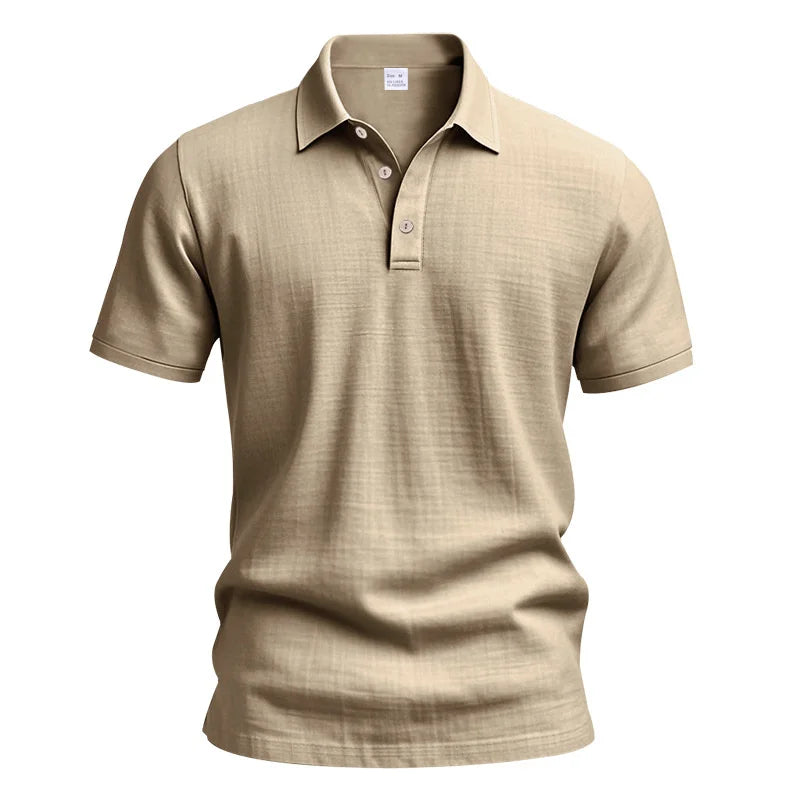 Men’s Breathable Linen Polo Shirt – Classic Short Sleeve with Turn-Down Collar, Buttoned Detail, Solid Colours for Everyday Elegance