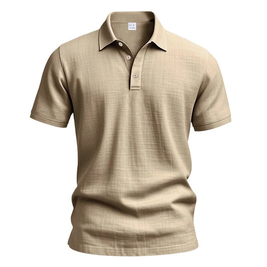 Men’s Breathable Linen Polo Shirt – Classic Short Sleeve with Turn-Down Collar, Buttoned Detail, Solid Colours for Everyday Elegance