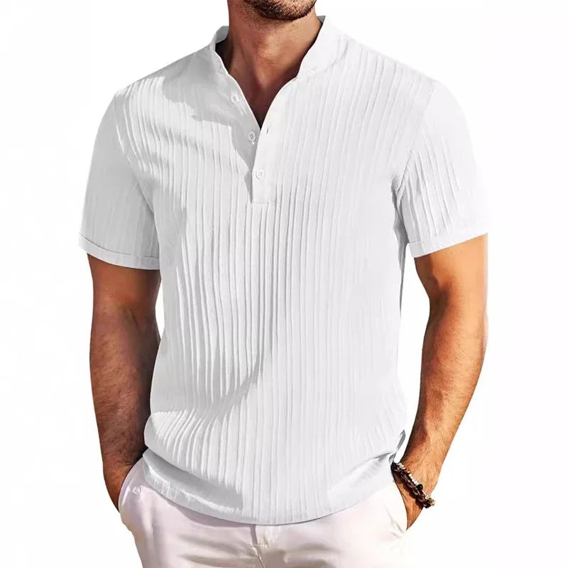 Men’s Short-Sleeve Cotton-Linen Polo – Breathable Heritage-Inspired Summer Shirt